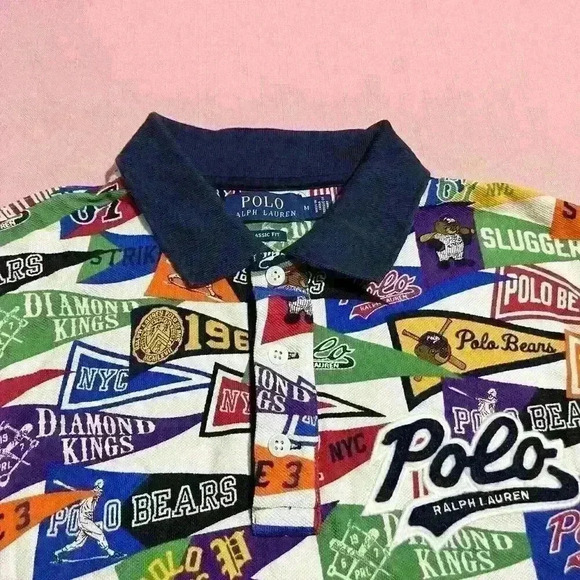 Polo Ralph Lauren Art Deco Multicolor Pennant Stadium Bears Classic Fit Shirt - Picture 8 of 10